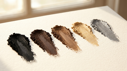 The 5 YLO hair fiber shades: Onyx black, Espresso dark brown, Sable medium brown, Wheat blonde, Sterling gray