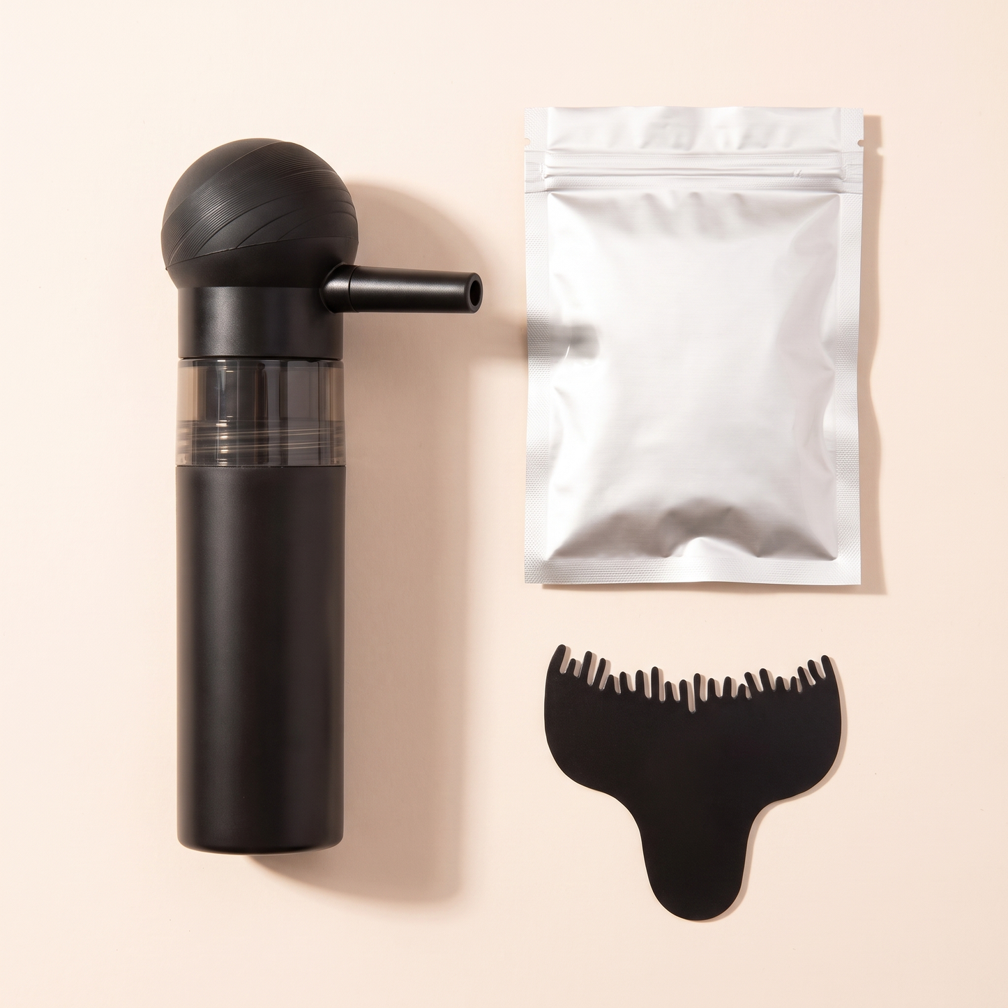 The YLO System: pre-filled spray applicator, cotton fiber refill pouch and hairline optimizer comb